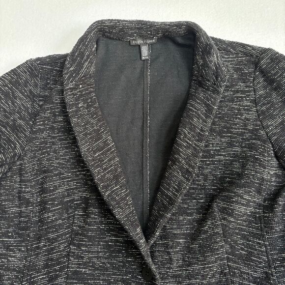 Eileen Fisher Organic Cotton Knit Blazer Jacket Women's XL Black Tweedy Comfort - Picture 2 of 7